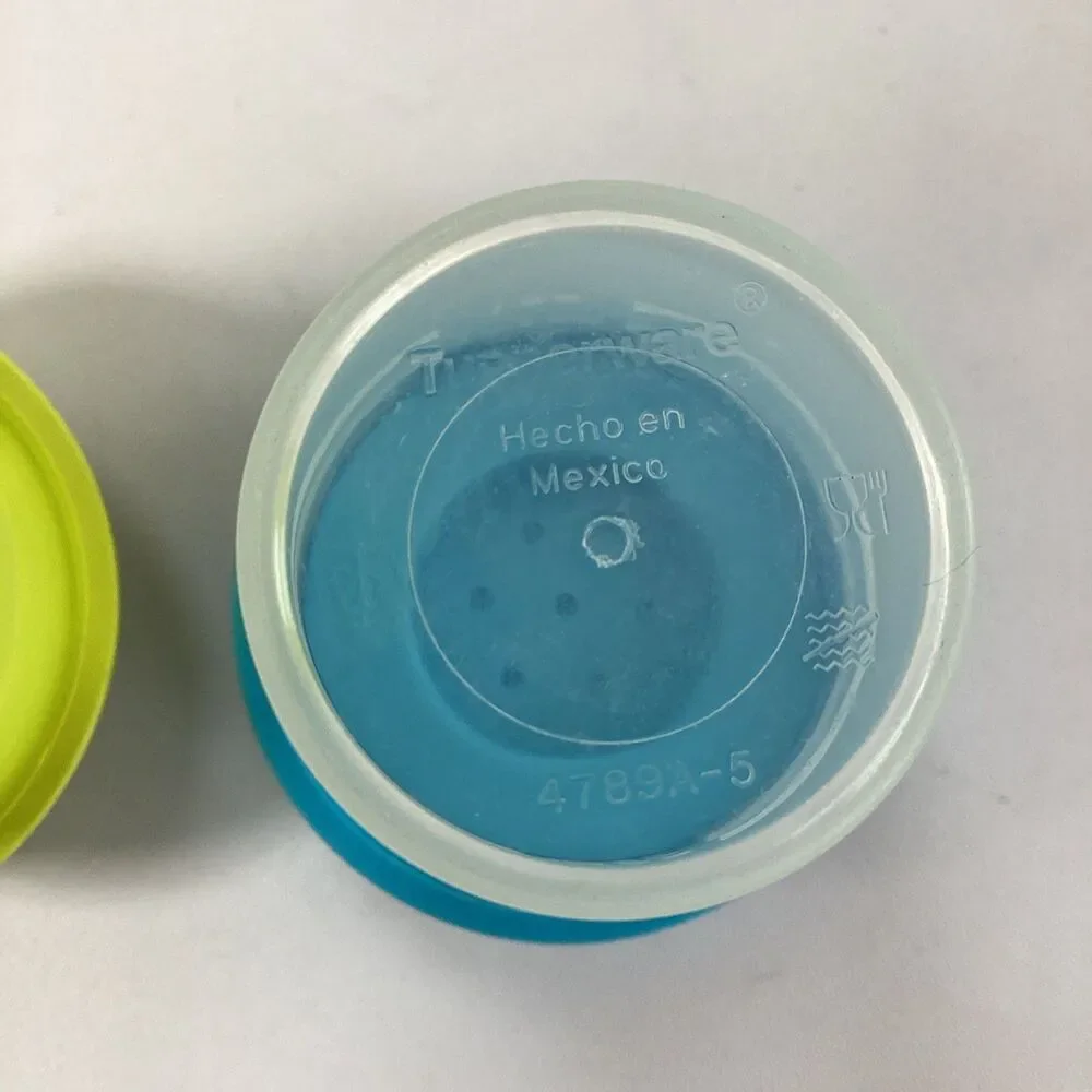 Tupperware Midget Shakers Salt Pepper Spice Storage Blue Green 4789 Vintage